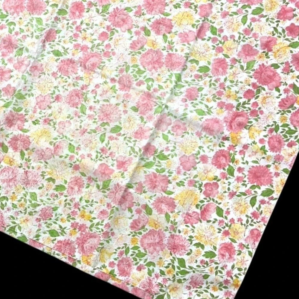 Vintage Cannon Royal Family Floral Pillowcase Set Pink Yellow Percale Made USA